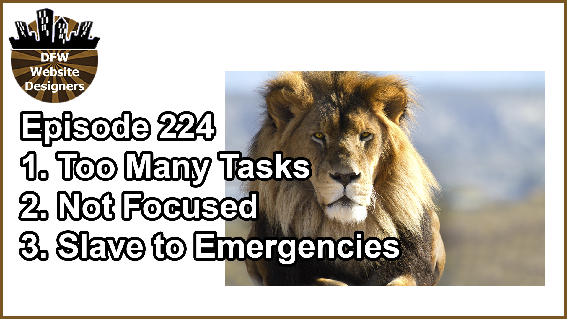 Episode 224 Lion Syndrome: Too Many Tasks, Not Focused, Slave to Emergencies