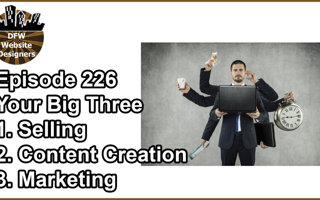 Episode 226 Your Big Three: Selling, Content Creation, Marketing