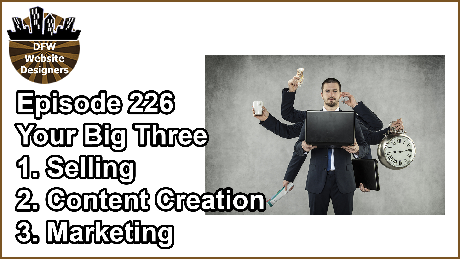 Episode 226 Your Big Three: Selling, Content Creation, Marketing