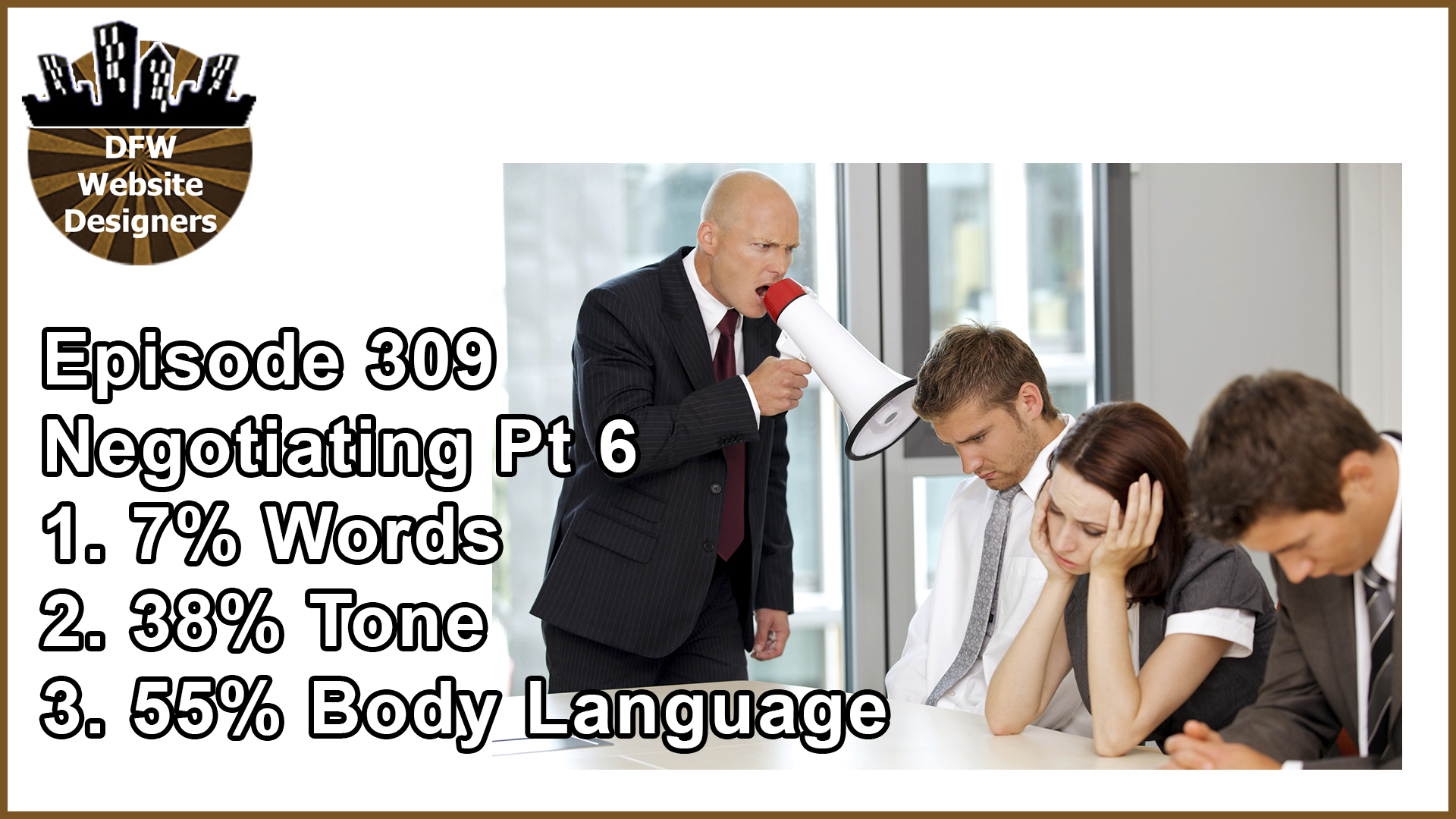 Episode 309 Negotiating Part 6 : 7% Words, 38% Tone, 55% Body Language