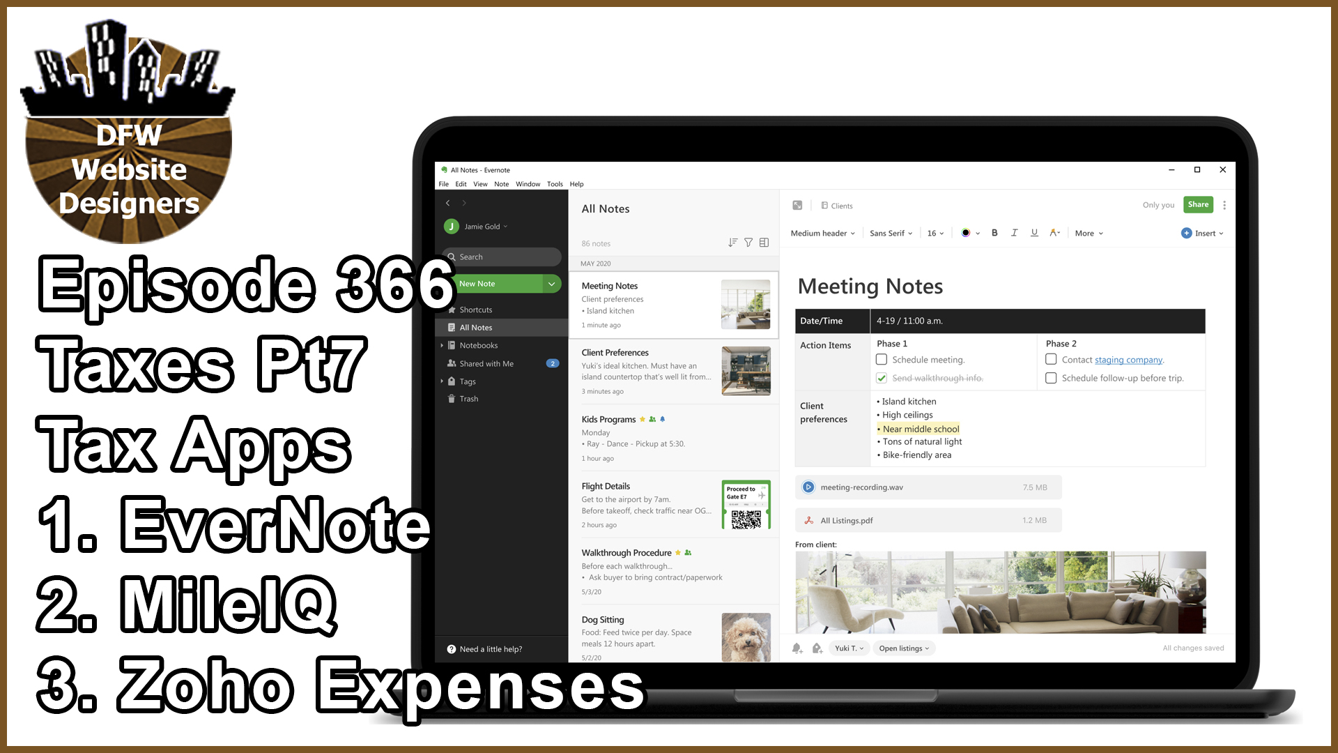 Episode 366 Taxes Pt6 Track Apps: EverNote, MileIQ, Zoho Expenses